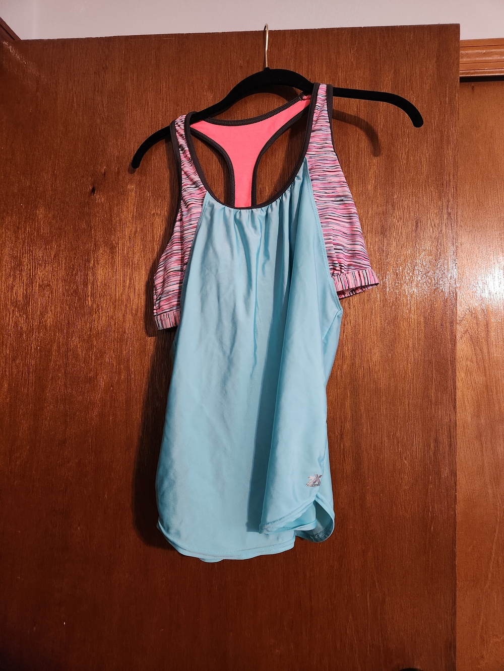 Light Blue Swim Top with Pink Sports Bra Built In